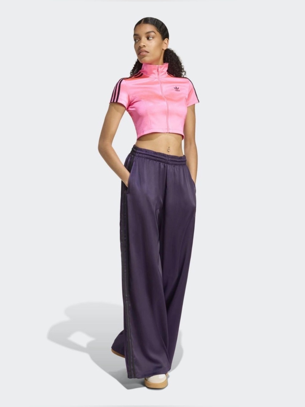 adidas Originals Adicolor Satin Wide Leg Track Pants in Purple - Picture 2 of 7